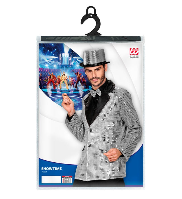 Silver Sequin Jacket With Satin Collar