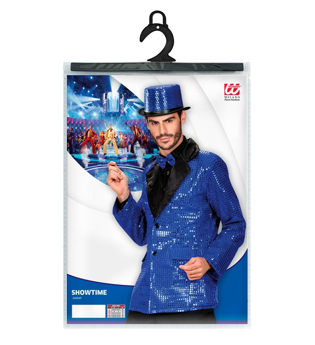 Blue Sequin Jacket With Satin Collar