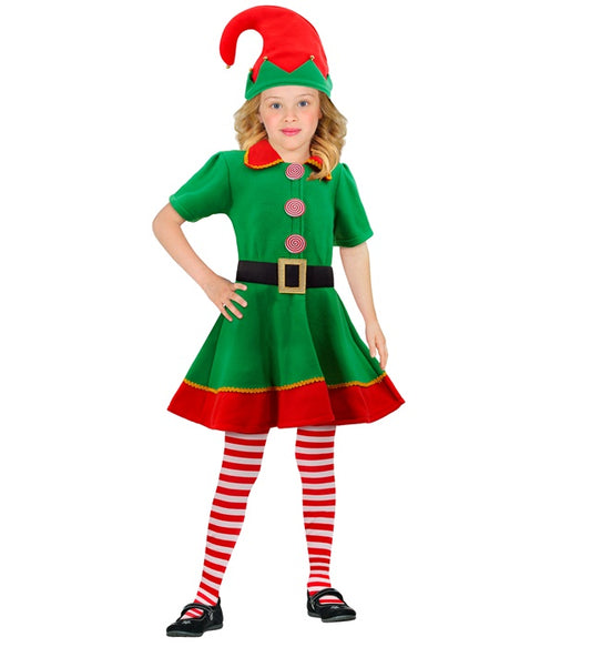Santa'S Little Helper Elf Dress With Belt, Hat, Stockings
