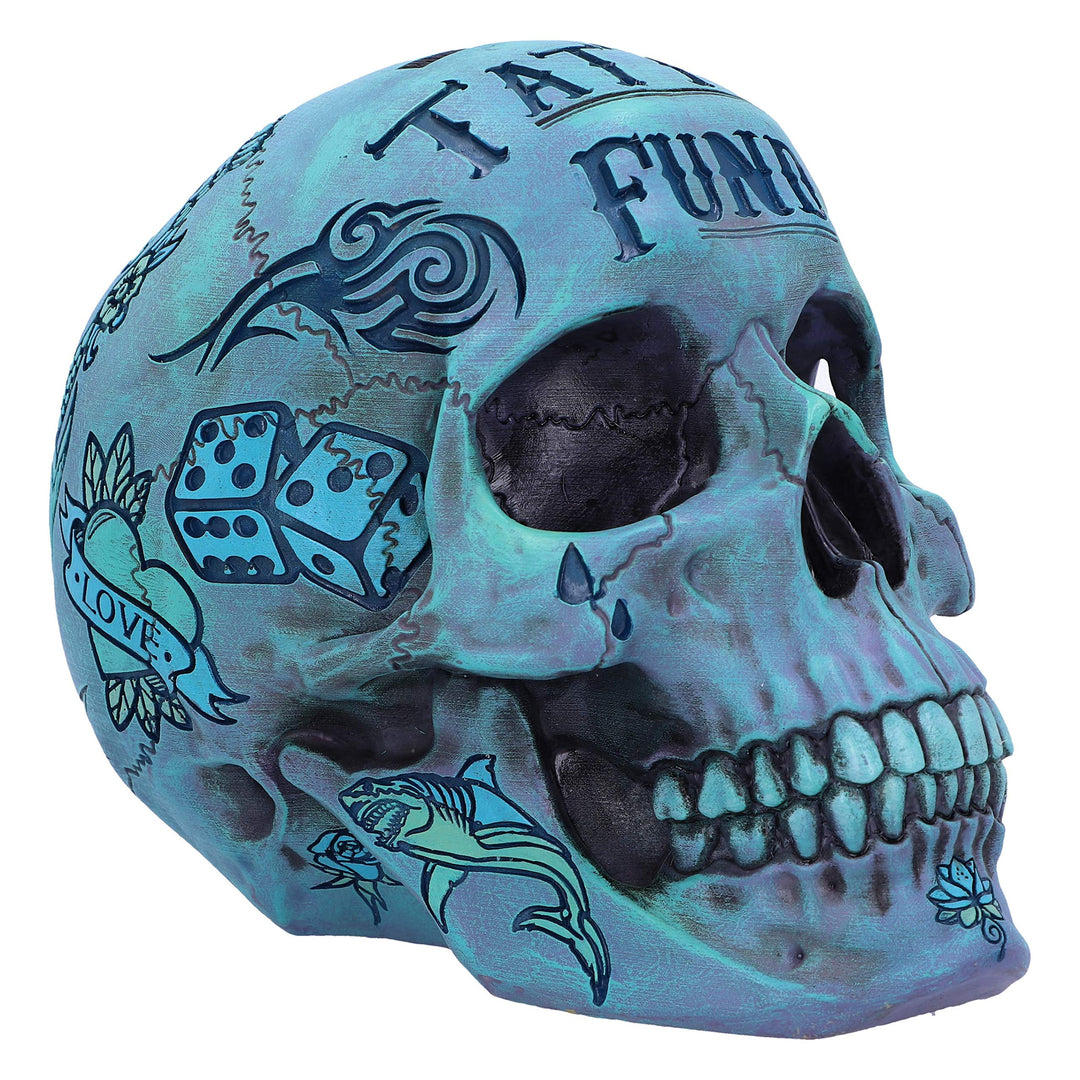 Aqua Blue Traditional Tribal Tattoo Fund Skull