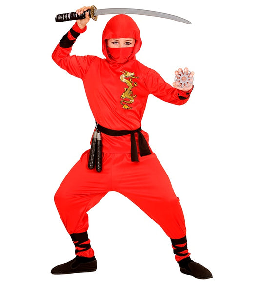 Red Dragon Ninja Hooded Coat, Pants, Belt, Face Mask, Arm & Leg Ties