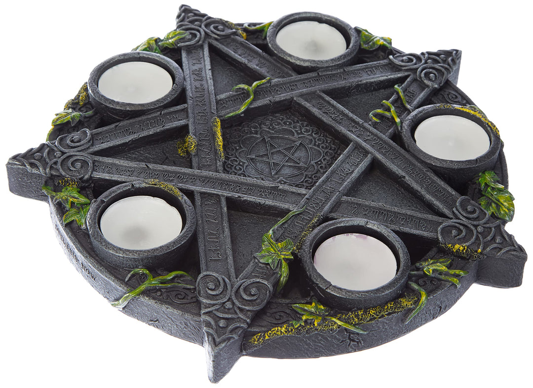 Wiccan Pentagram Tea Light Holder Gothic Witch Candle 25.5cm