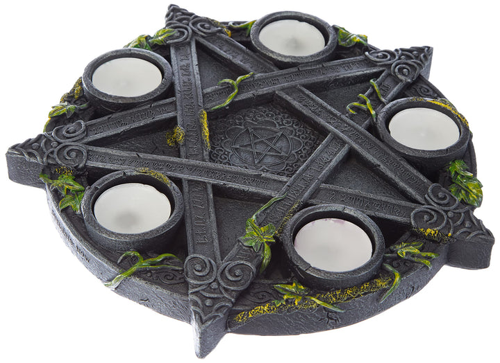 Wiccan Pentagram Tea Light Holder Gothic Witch Candle 25.5cm