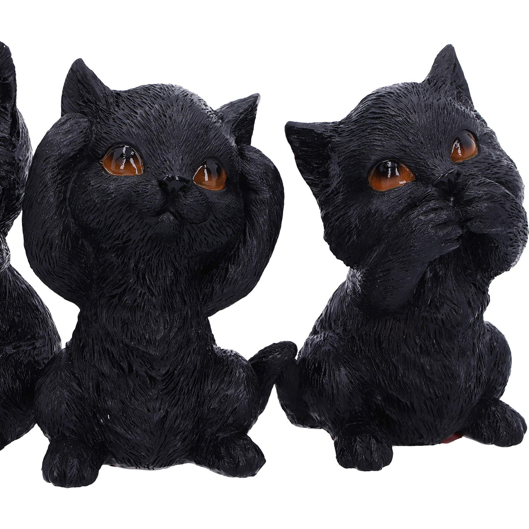 Three Wise Kitties See No Hear Speak Evil Familiar Black Cats Figurine 8.8cm