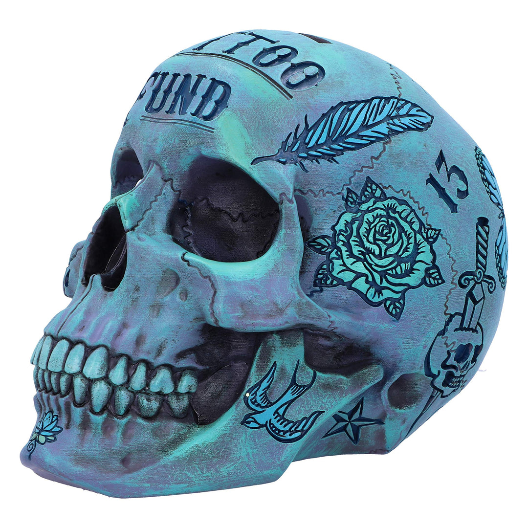 Aqua Blue Traditional Tribal Tattoo Fund Skull