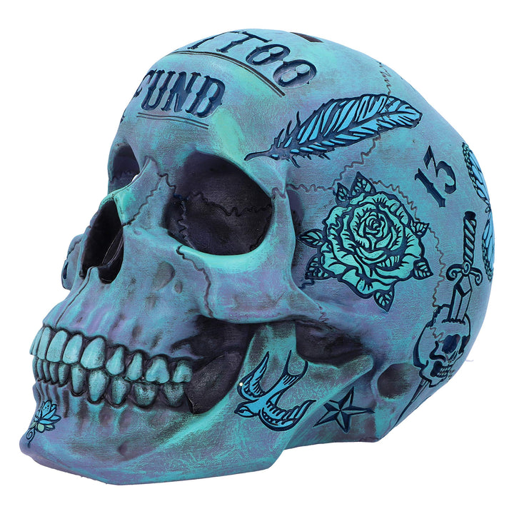 Aqua Blue Traditional Tribal Tattoo Fund Skull