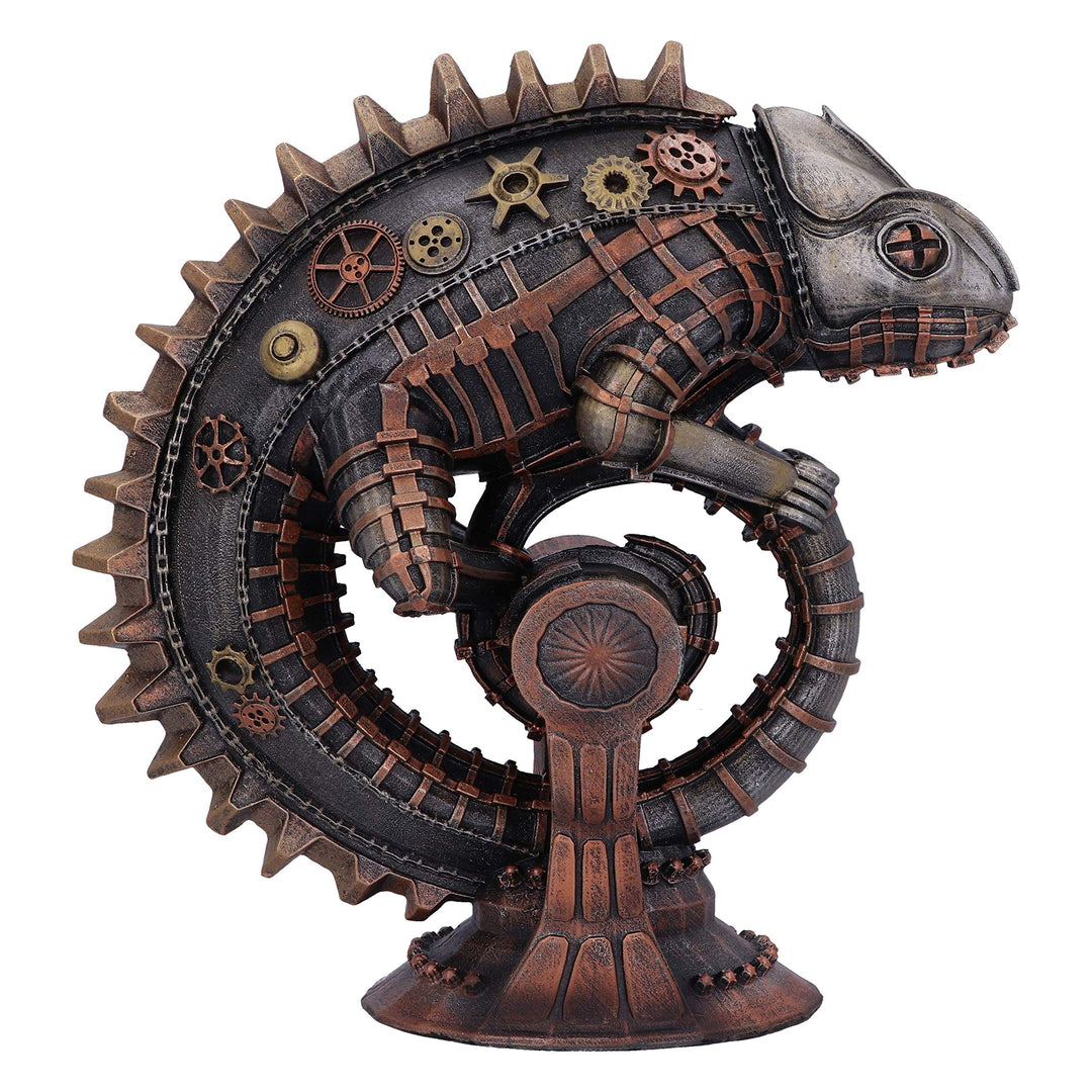 Bronze Mechanical Chameleon Steampunk Lizard Figurine 22.3cm