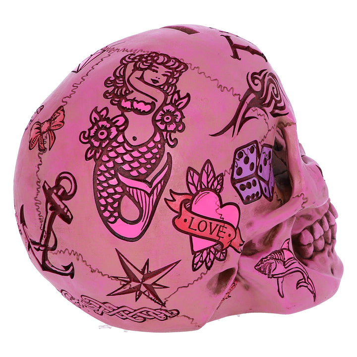 Pink Traditional Tribal Tattoo Fund Skull Money Box