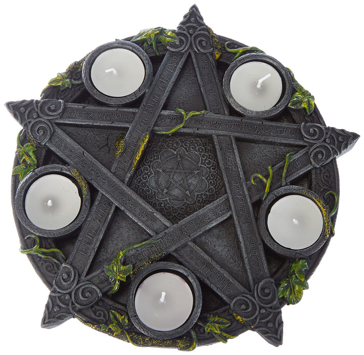 Wiccan Pentagram Tea Light Holder Gothic Witch Candle 25.5cm
