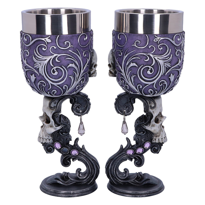 Deaths Desire Twin Skull Heart Set of Two Goblets 18.5cm 2