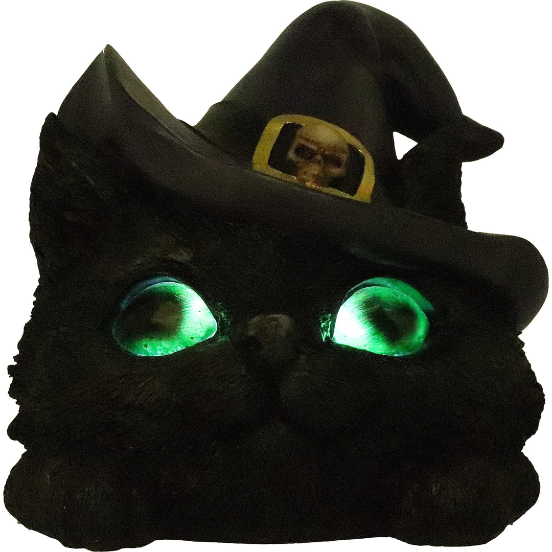 Familiar Grin Black Cat Head With Light Up Eyes 13.8cm