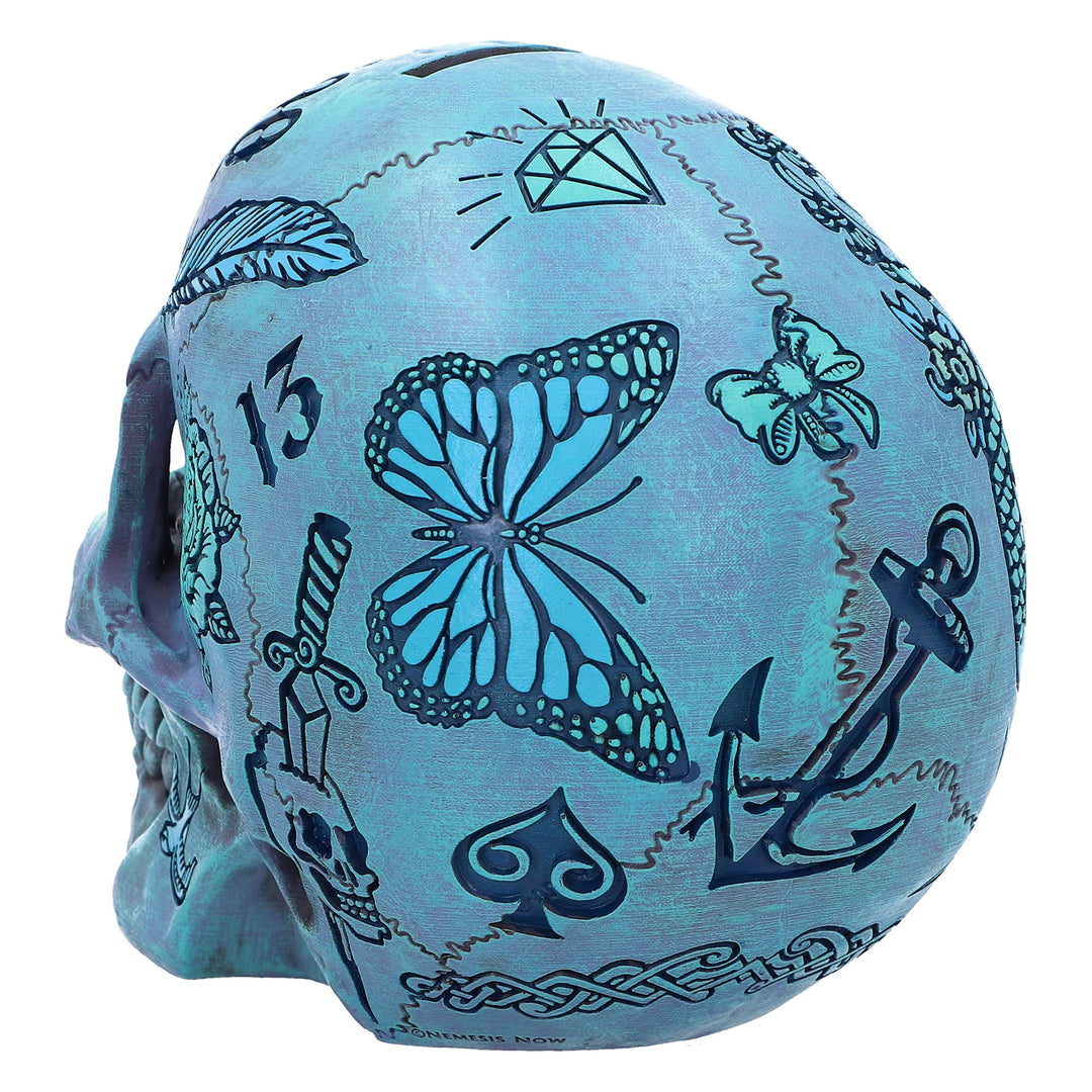 Aqua Blue Traditional Tribal Tattoo Fund Skull