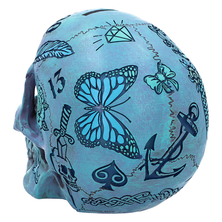 Aqua Blue Traditional Tribal Tattoo Fund Skull