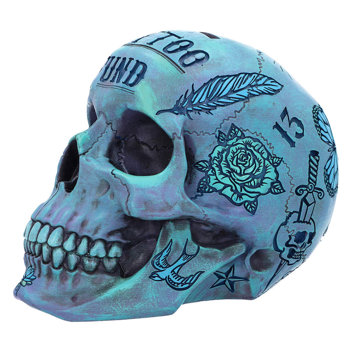 Aqua Blue Traditional Tribal Tattoo Fund Skull