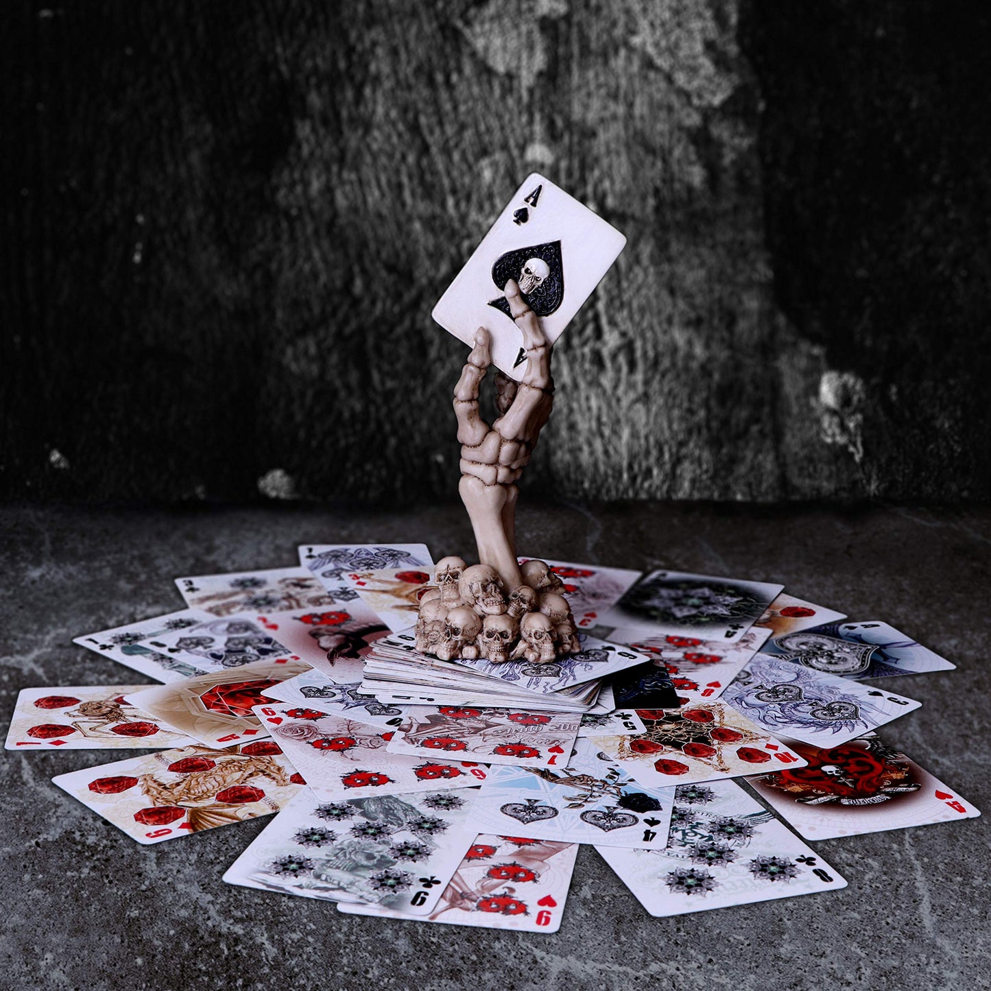Ace of Spades Up Your Sleeve Skeletal Hand Card Figurine 18.4cm 7
