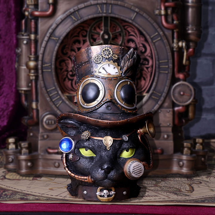 Felius Mogg Steampunk Black Cat Head Figurine 28.8cm
