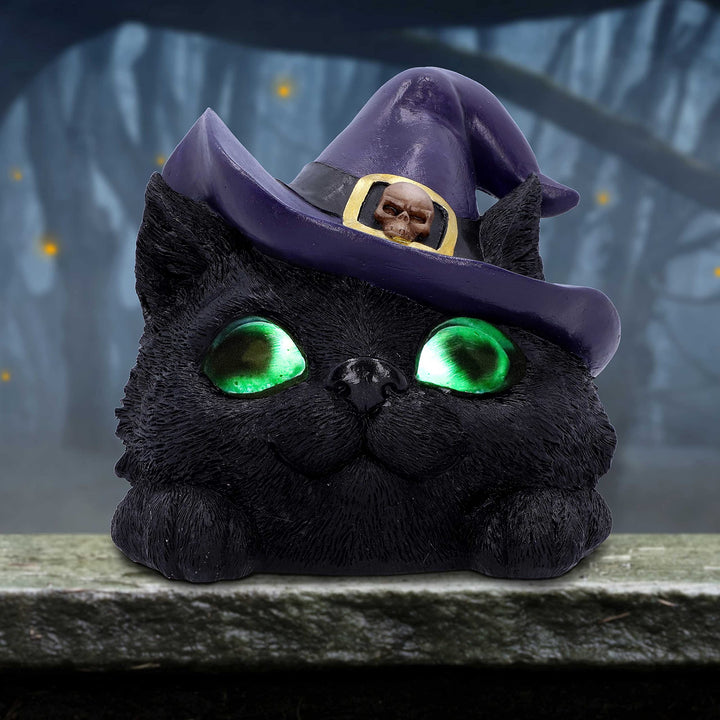 Familiar Grin Black Cat Head With Light Up Eyes 13.8cm