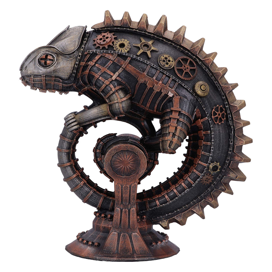 Bronze Mechanical Chameleon Steampunk Lizard Figurine 22.3cm