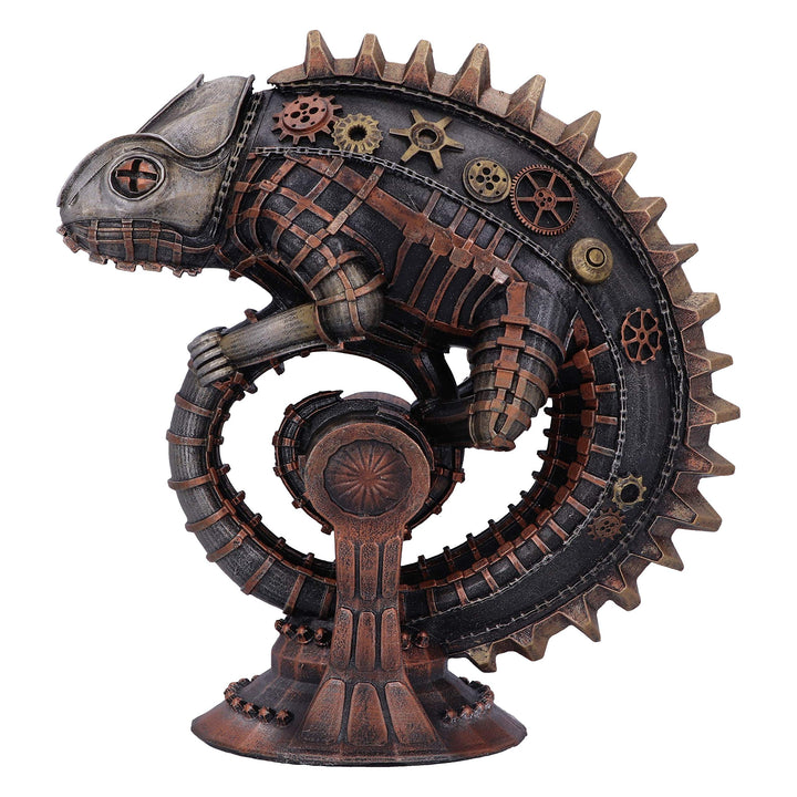 Bronze Mechanical Chameleon Steampunk Lizard Figurine 22.3cm