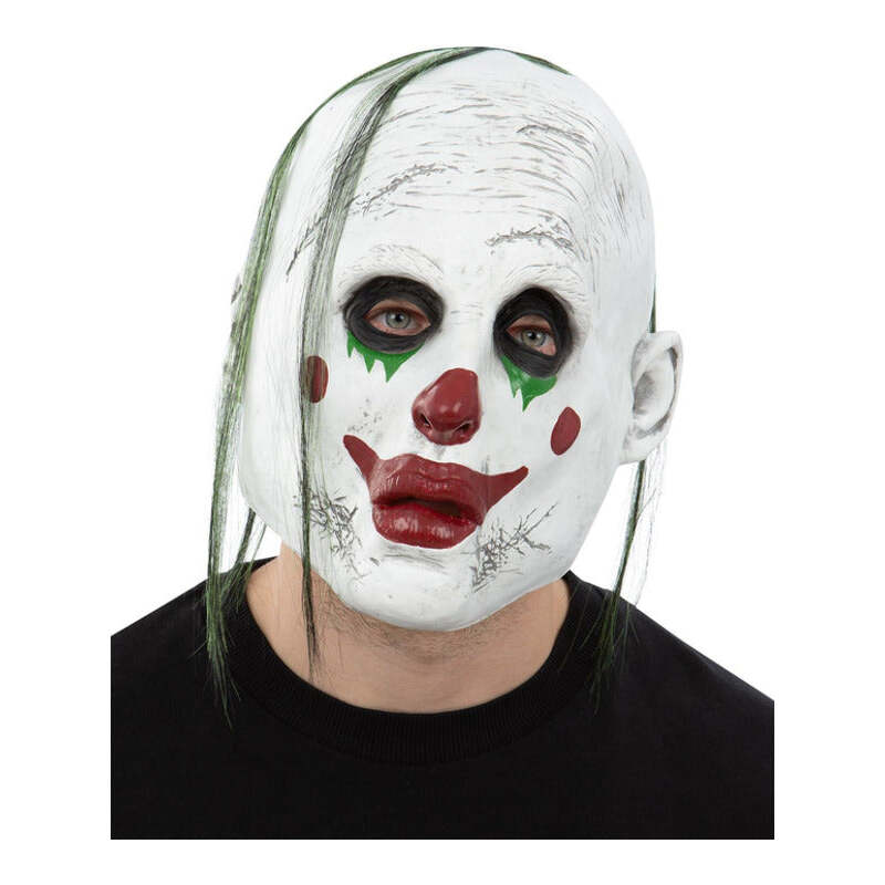 Sad Clown Latex Mask White with Green Hair 1