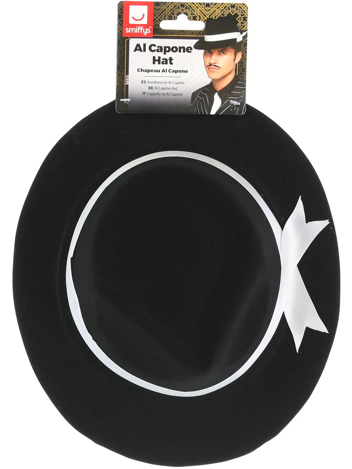 Al Capone Hat Adult Plastic Black Flocked Gangster Fedora