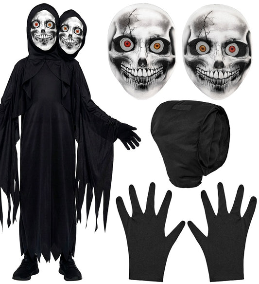 Two Headed Reaper Hooded Robe With Two Masks, Gloves