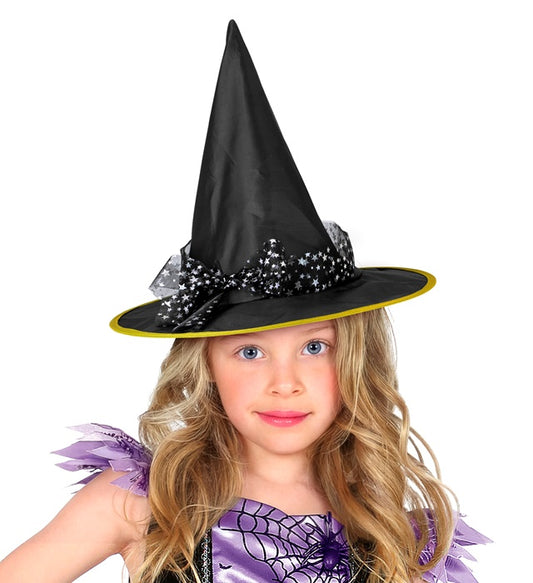 Witch Hats With Silver Stars Tulle Child Size -3 Colors Ass.