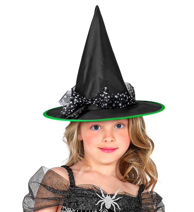 Witch Hats With Silver Stars Tulle Child Size -3 Colors Ass.