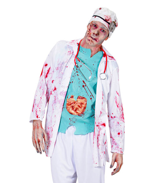 Zombie Doctor Lab Coat With Shirt And Guts, Headpiece