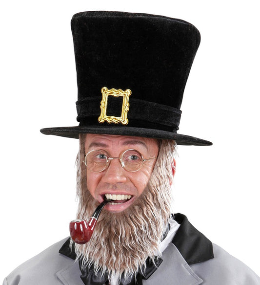 Black Velvet Topper Hat With Buckle And Brown Beard 23 Cm
