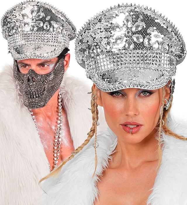 Hat Festival Studded With Jewels Sequin Silver