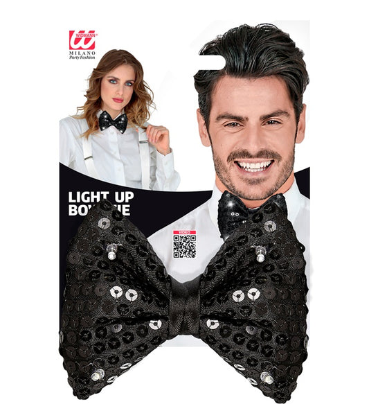 Adjustable Black Sequin Bow Tie With 4 Flashing Led Lights