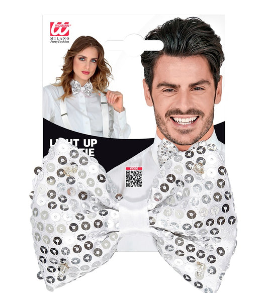 Adjustable Silver Sequin Bow Tie With 4 Flashing Led Lights
