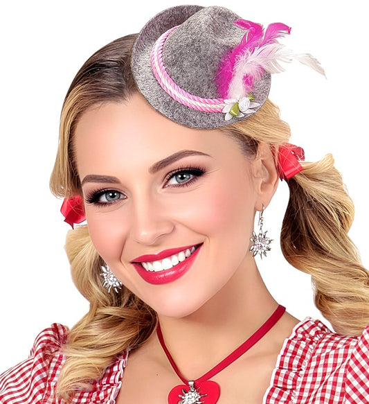 Felt Mini Bavarian Fedora With Edelweiss & Feathers