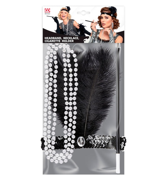 Flapper Sequin Headband, Necklace, Cigarette Holder