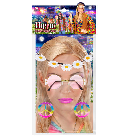 Hippie Flower Headband, Earrings, Glasses