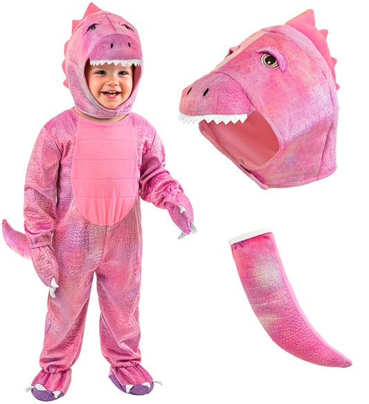 Pink Dinosaur Jumpsuit, Hooded Mask