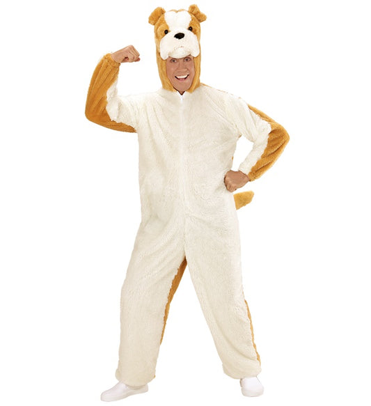 Bulldog In Soft Plush Hooded Jumpsuit With Mask