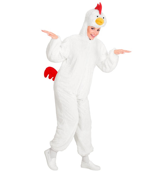 Chicken In Soft Plush Hooded Jumpsuit With Mask