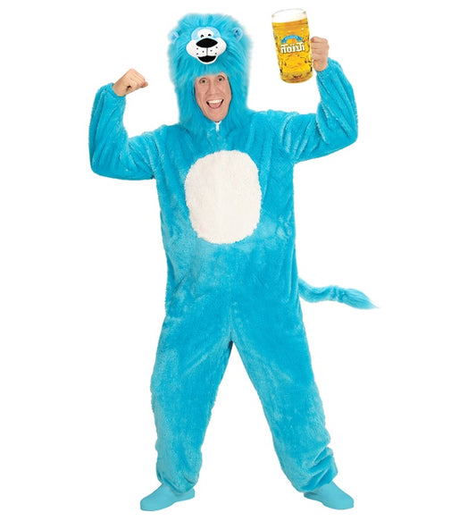 Azure Lion In Soft Plush Hooded Jumpsuit With Mask