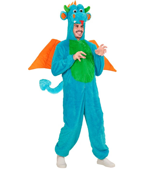 Dragon In Soft Plush Hooded Jumpsuit With Mask