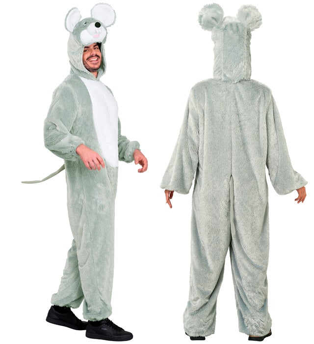 Mouse In Soft Plush Hooded Jumpsuit With Mask
