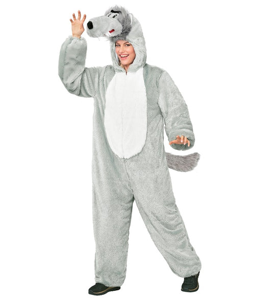 Wolf In Soft Plush Hooded Jumpsuit With Mask
