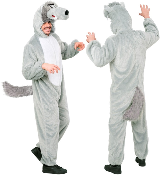 Wolf In Soft Plush Hooded Jumpsuit With Mask