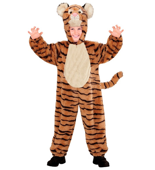 Tiger In Soft Plush Hooded Jumpsuit With Mask