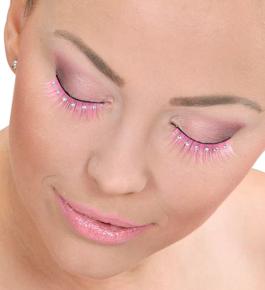 Pink Spiked Eyelashes With Strass In Box With Glass Bottle Glue
