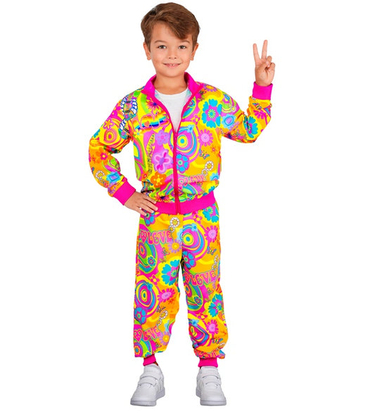Neon Groovy Love Hippie Party Fashion Tracksuit Jacket, Pants