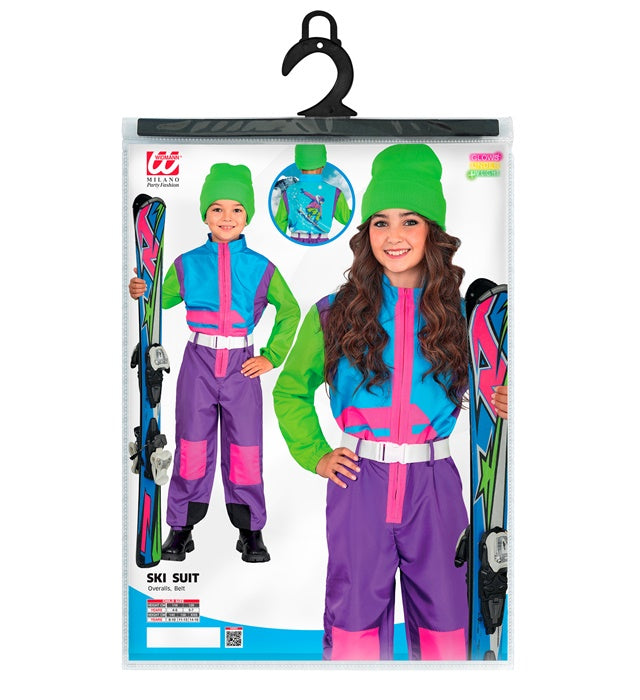 “Neon Purple-Azure-Green Ski Suit Overalls, Belt