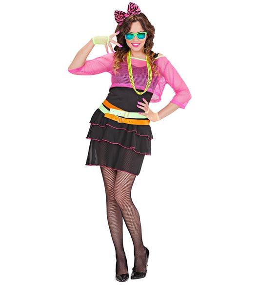 The 80S Groupie Dress, Mesh Shirt, Belt, Bow Headband