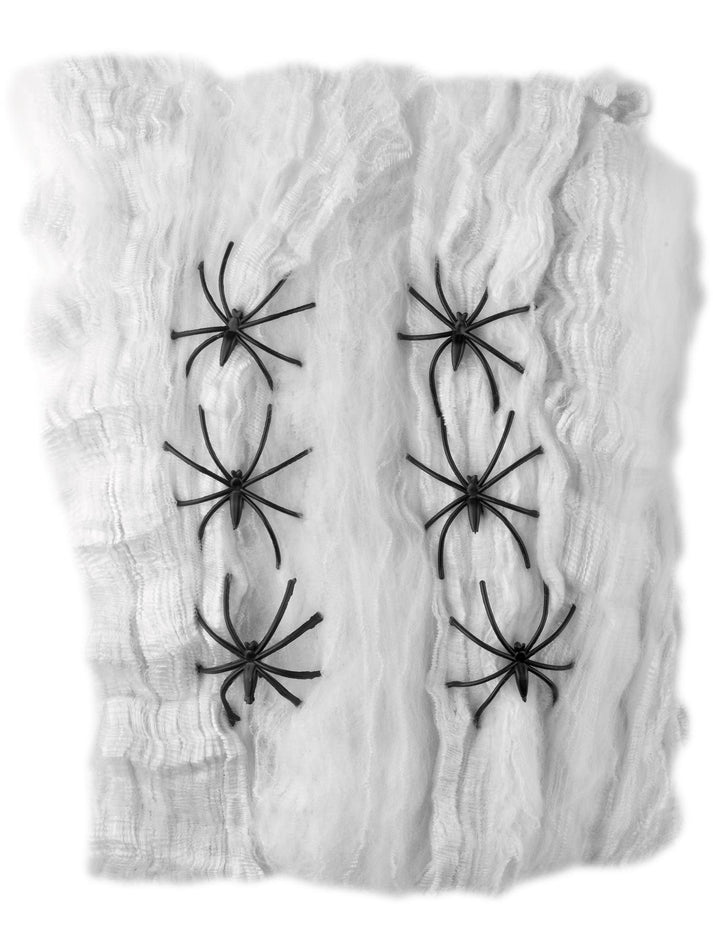 Spider Web Decoration Adult White Web 6 Spiders Halloween Accessory